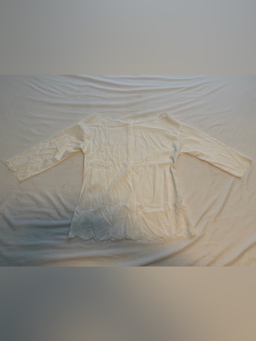 White Scallop-Edge Slip Style Blouse - L
